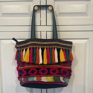 Beautiful Colorful STEVEN Zippered Tassel Women's Tote Shoulder Bag